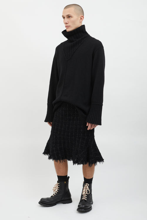 Junya Watanabe Black 
Silver Wool Tweed Skirt