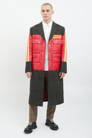 Junya Watanabe Grey Wool 
Red Yellow Puffer Coat