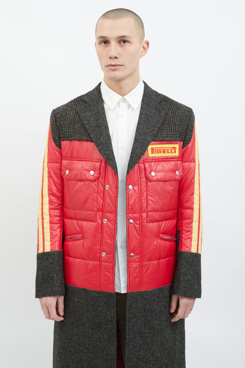 Junya Watanabe Grey Wool 
Red Yellow Puffer Coat