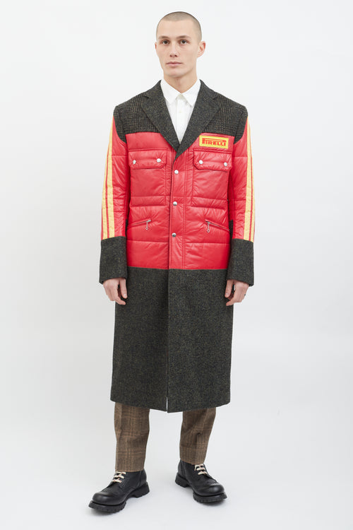 Junya Watanabe Grey Wool 
Red Yellow Puffer Coat