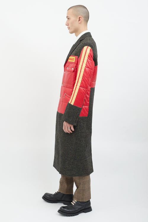 Junya Watanabe Grey Wool 
Red Yellow Puffer Coat