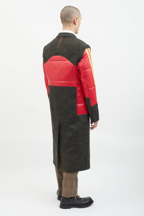 Junya Watanabe Grey Wool 
Red Yellow Puffer Coat