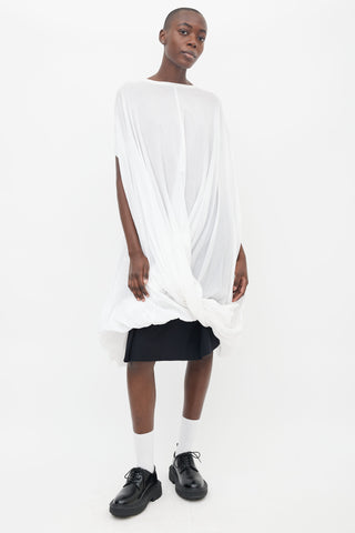 Junya Watanabe White Cotton Bateau Neckline Gathered Dress