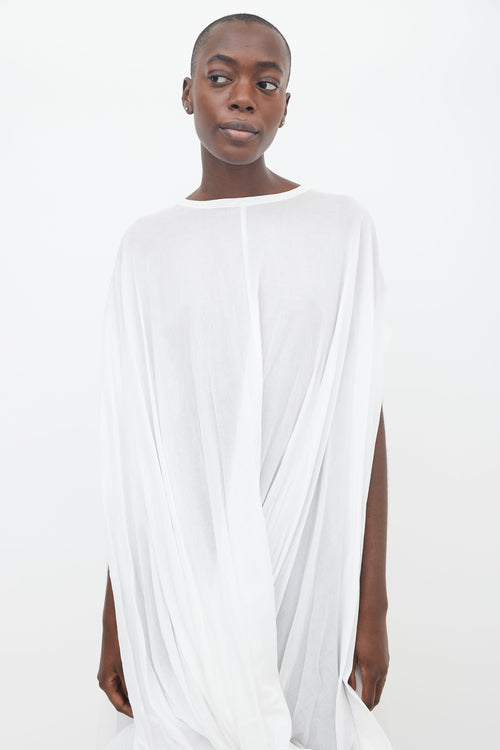 Junya Watanabe White Cotton Bateau Neckline Gathered Dress