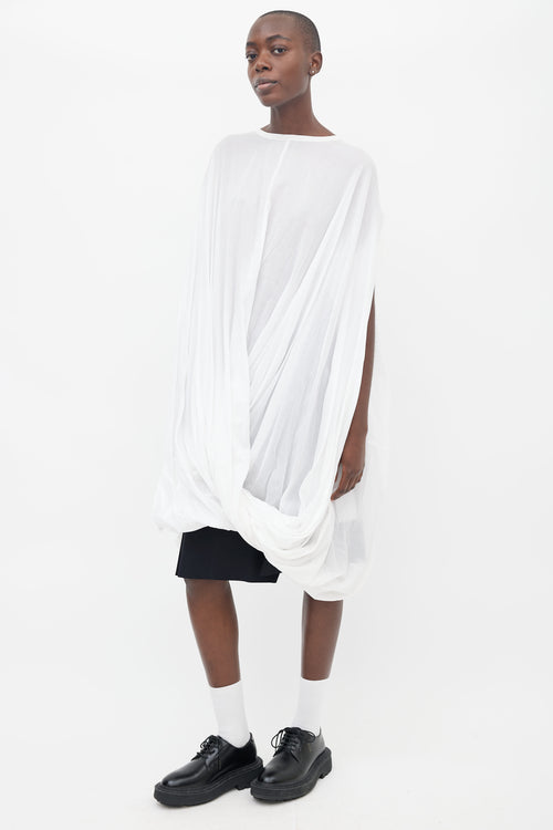 Junya Watanabe White Cotton Bateau Neckline Gathered Dress