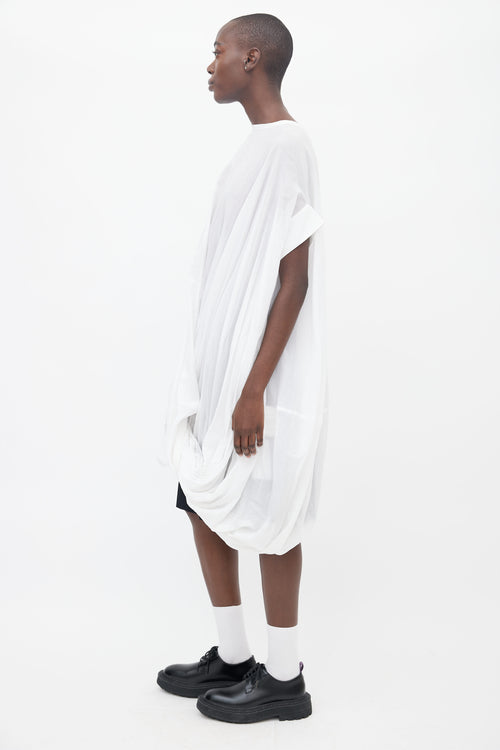 Junya Watanabe White Cotton Bateau Neckline Gathered Dress