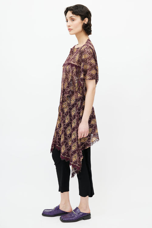 Junya Watanabe Burgundy 
Yellow Lace Embroidery Dress