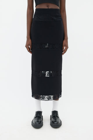 Karl Lagerfeld Black Lace Cut-Out Midi Skirt