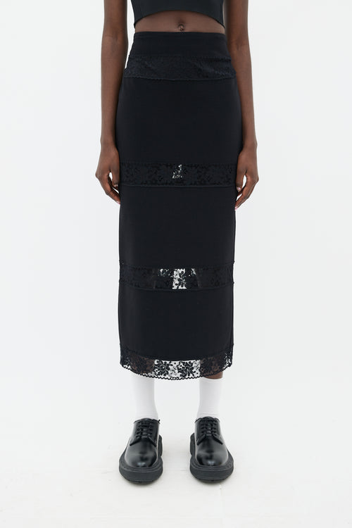 Karl Lagerfeld Black Lace Cut-Out Midi Skirt