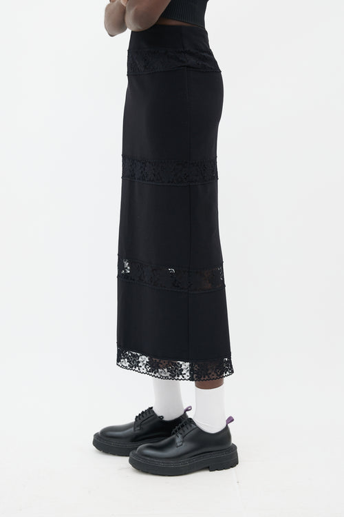 Karl Lagerfeld Black Lace Cut-Out Midi Skirt