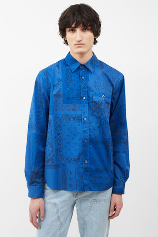 Kenzo Blue Paisley Print Long Sleeve Shirt