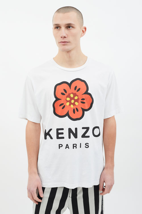 Kenzo White Flower Graphic Print T-Shirt