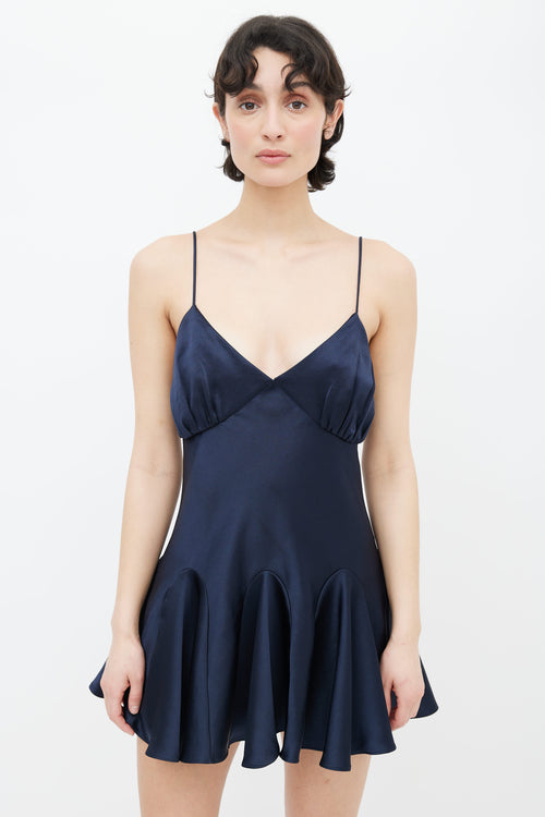 Khaite Navy Liliana Satin Mini Dress