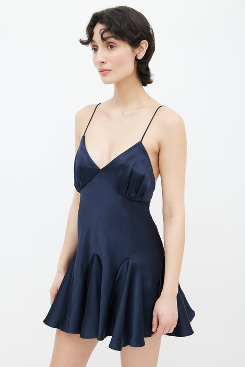 Khaite Navy Liliana Satin Mini Dress