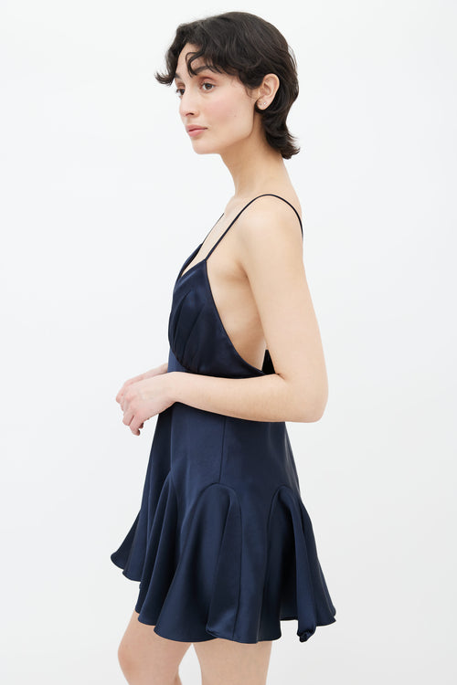 Khaite Navy Liliana Satin Mini Dress