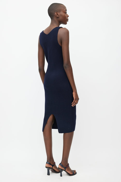 Khaite Navy Ribbed Knit V-Neck Dress