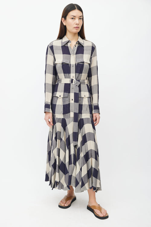 Khaite Purple 
Beige Plaid Shirt Dress