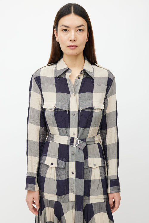 Khaite Purple 
Beige Plaid Shirt Dress