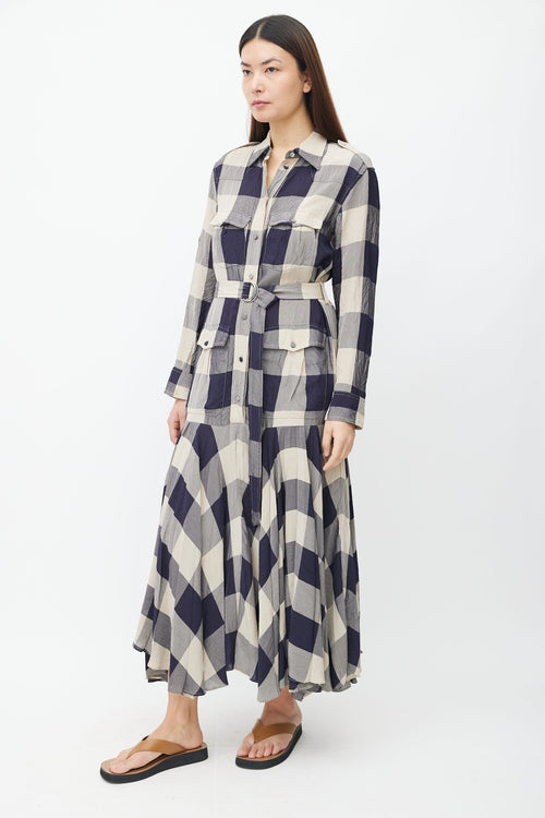 Khaite Purple 
Beige Plaid Shirt Dress