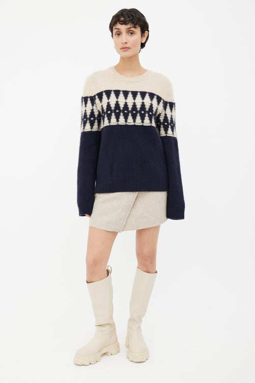 Khaite Navy 
Cream Romme Diamond Jacquard Cashmere Sweater