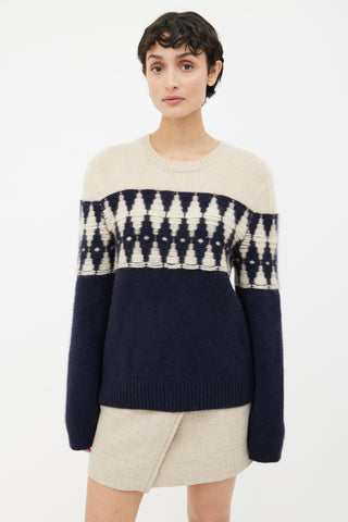 Khaite Navy 
Cream Romme Diamond Jacquard Cashmere Sweater