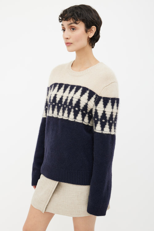 Khaite Navy 
Cream Romme Diamond Jacquard Cashmere Sweater