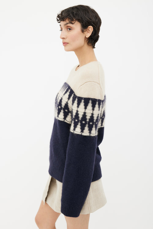 Khaite Navy 
Cream Romme Diamond Jacquard Cashmere Sweater