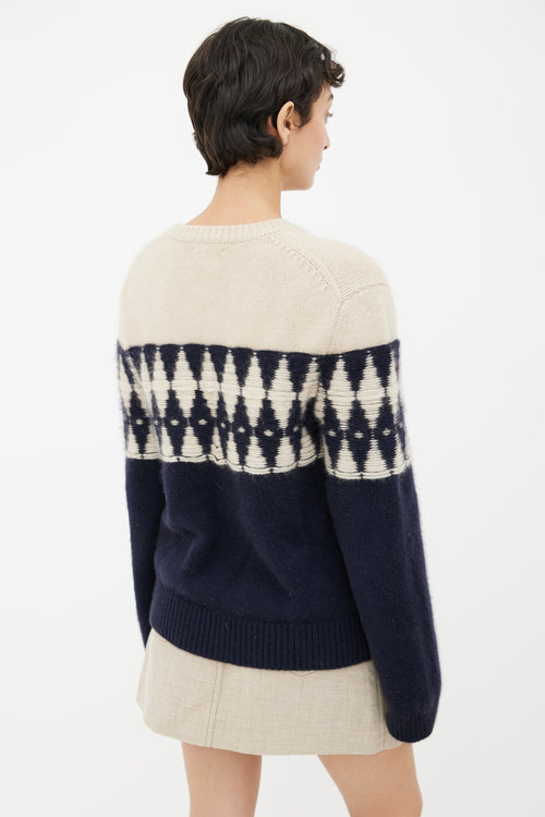 Khaite Navy 
Cream Romme Diamond Jacquard Cashmere Sweater