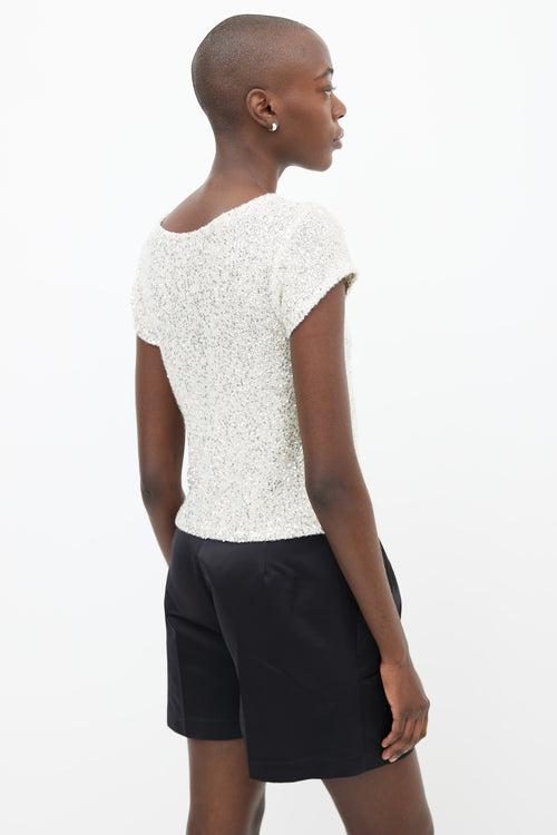 LAPOINTE Cream Cashmere 
Silk-Tone Silver Sequin Knit Top