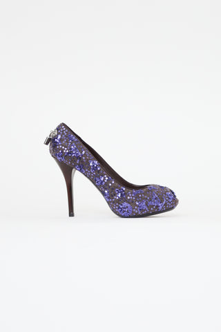 Louis Vuitton Purple 
Grey Sequin "Oh Really" Pump