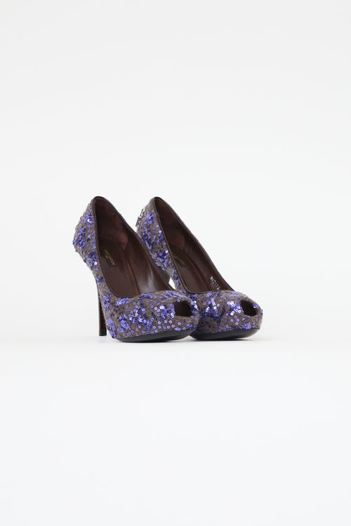 Louis Vuitton Purple 
Grey Sequin "Oh Really" Pump