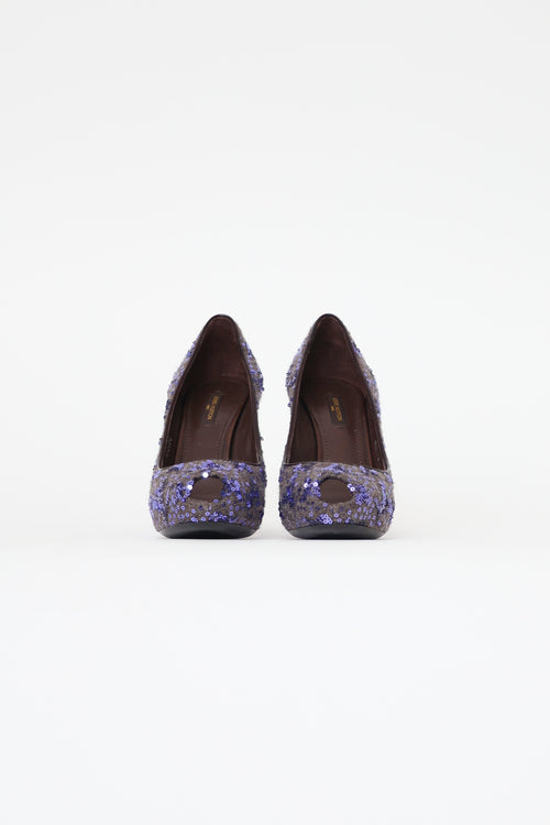 Louis Vuitton Purple 
Grey Sequin "Oh Really" Pump