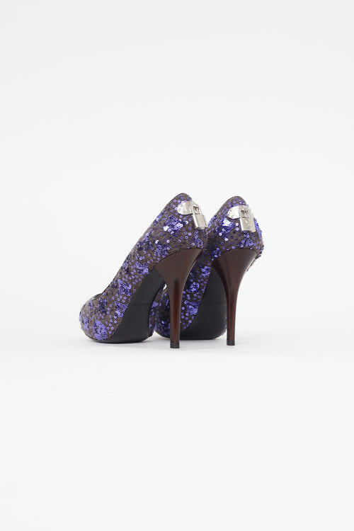 Louis Vuitton Purple 
Grey Sequin "Oh Really" Pump