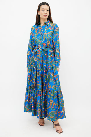 La DoubleJ Blue 
Multi Bellini Floral Print Belted Dress