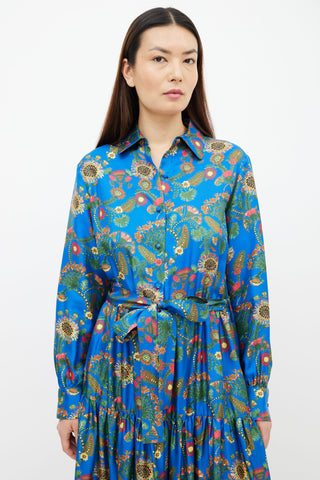 La DoubleJ Blue 
Multi Bellini Floral Print Belted Dress