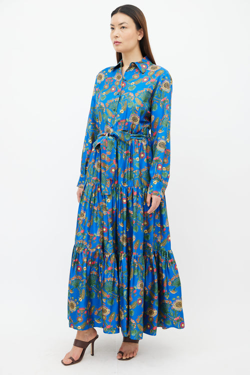 La DoubleJ Blue 
Multi Bellini Floral Print Belted Dress