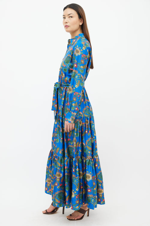 La DoubleJ Blue 
Multi Bellini Floral Print Belted Dress