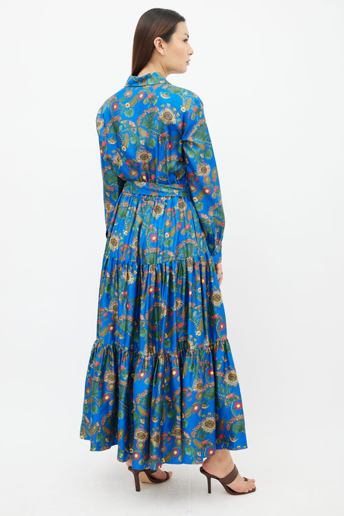 La DoubleJ Blue 
Multi Bellini Floral Print Belted Dress