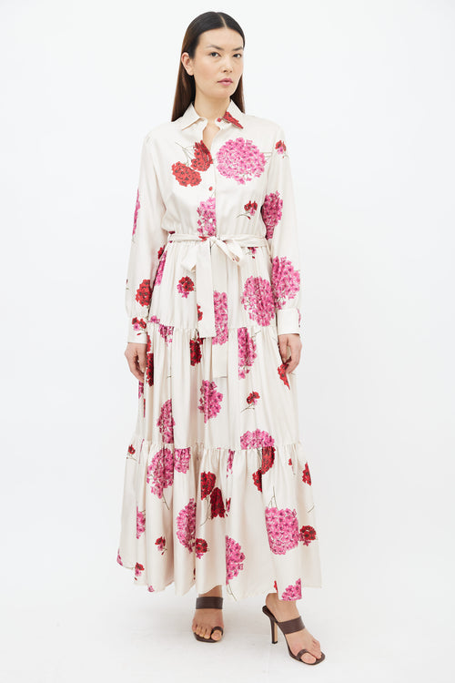 La DoubleJ Cream Bellini Floral Print Belted Dress