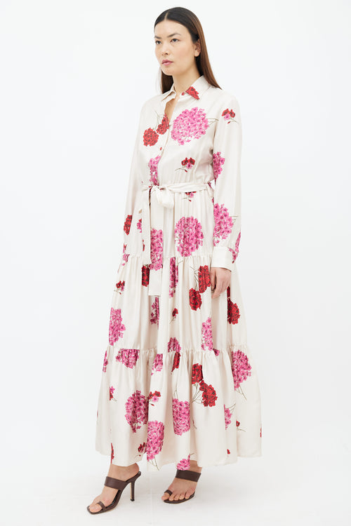 La DoubleJ Cream Bellini Floral Print Belted Dress