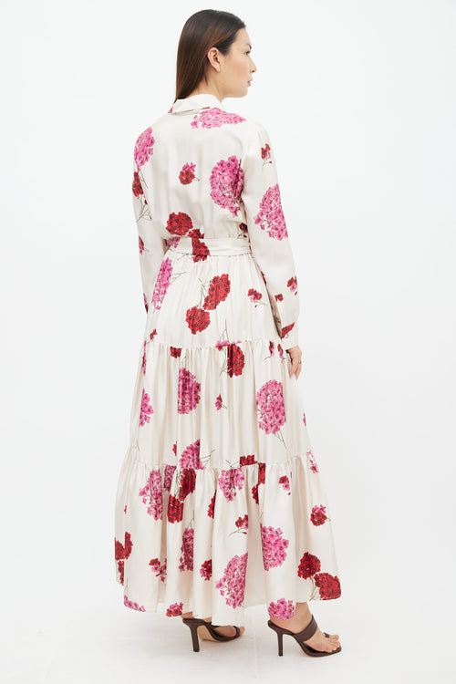 La DoubleJ Cream Bellini Floral Print Belted Dress