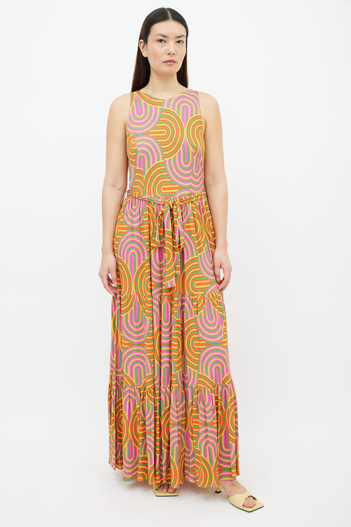 La DoubleJ Orange 
Multi Pellicano Americano Print Belted Dress