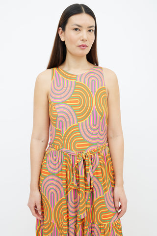 La DoubleJ Orange 
Multi Pellicano Americano Print Belted Dress