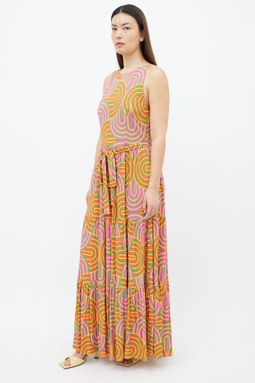 La DoubleJ Orange 
Multi Pellicano Americano Print Belted Dress