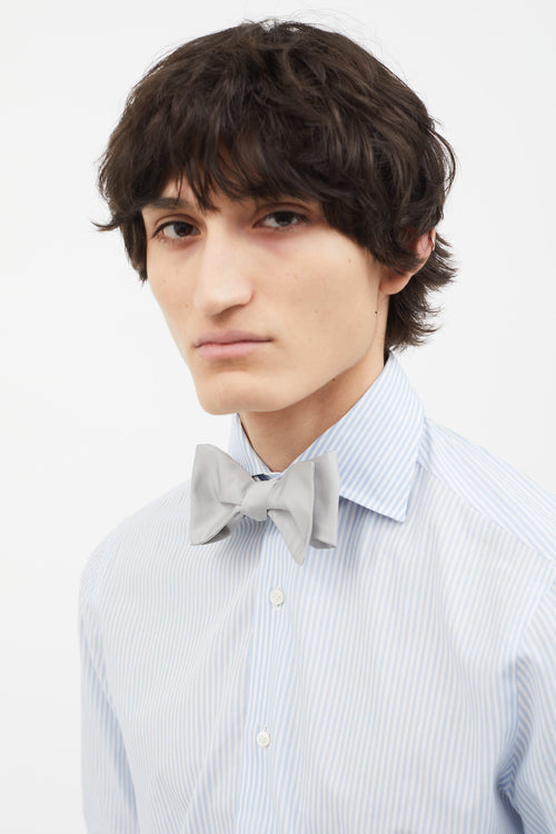 Lanvin Grey Silk Self Bow Knot Tie