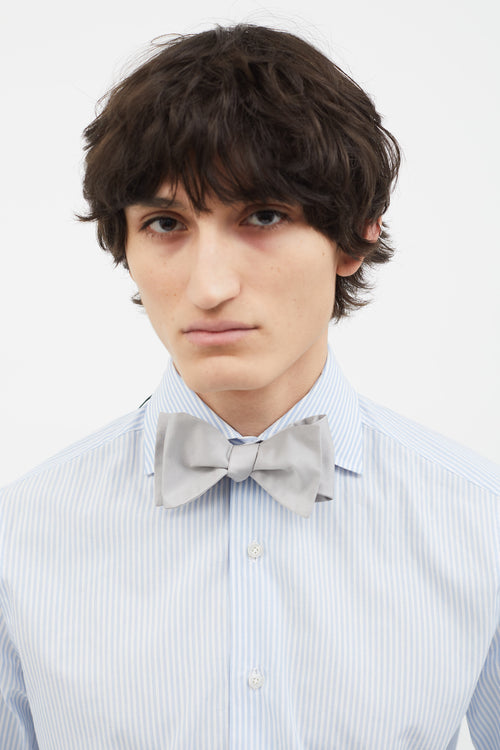 Lanvin Grey Silk Self Bow Knot Tie