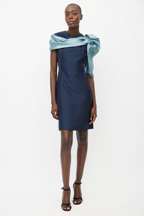 Lanvin Spring 2009 Blue Silk One Shoulder Dress