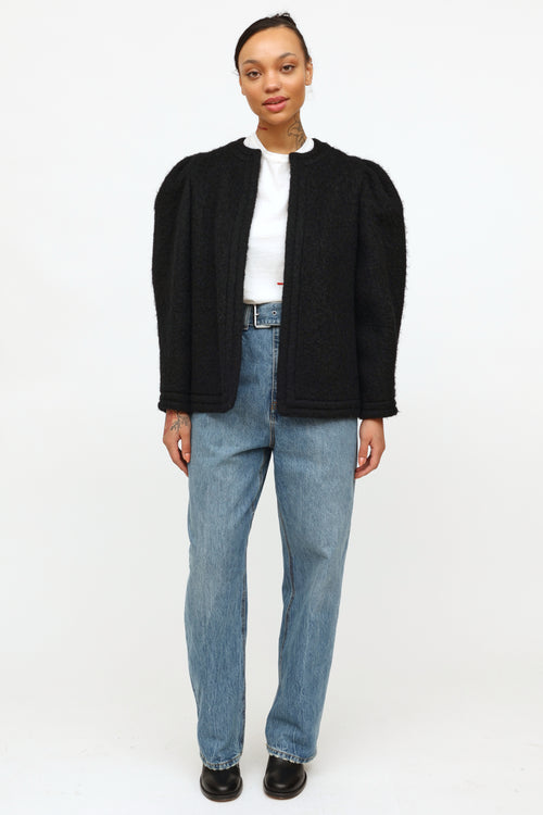 Black Wool Open Cardigan