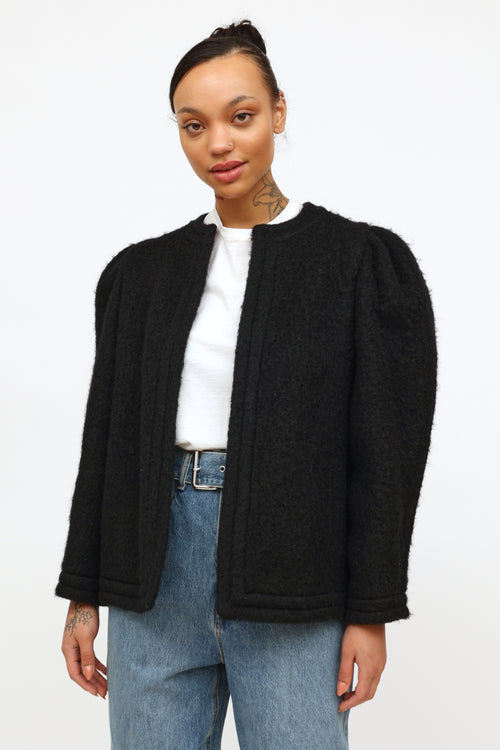 Black Wool Open Cardigan