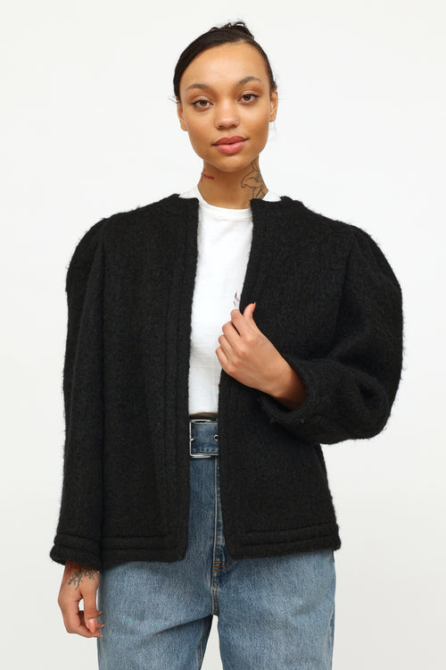 Black Wool Open Cardigan